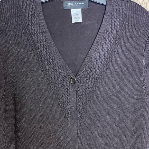 Jones New York heavyweight long black cardigan button $119 MSRP women’s size L - Picture 4 of 6